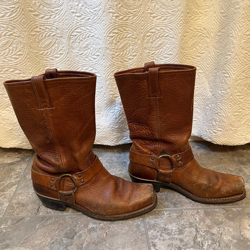 Frye Veronica Slouch Brown Leather Engineer Boots